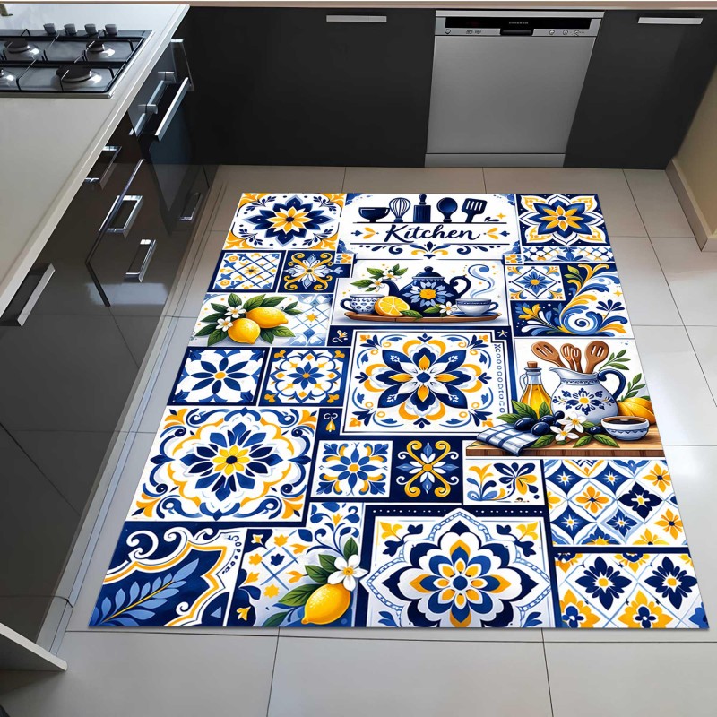 Commercial Kitchen Tile Flooring - Mediterrane mozaïektegel keukenkleed citroentheepot bloemenkunsttapijt voor