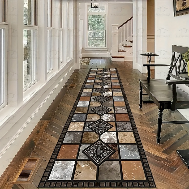 Commercial Kitchen Tile Flooring - VIKAMA Rustieke geometrische tegelprint keukenloper antislip